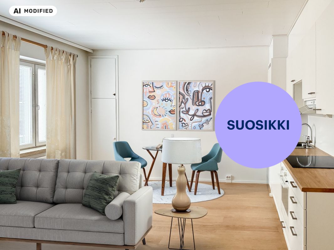 Kuva on sisustettu tekoälyn avulla - Kaksio, Tampere, Keskusta