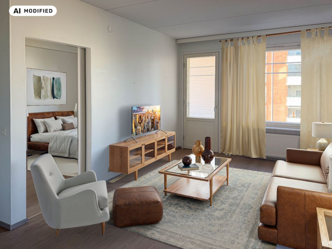 Kuva on sisustettu tekoälyn avulla - 1-bedroom apartment, Tampere, Hatanpää
