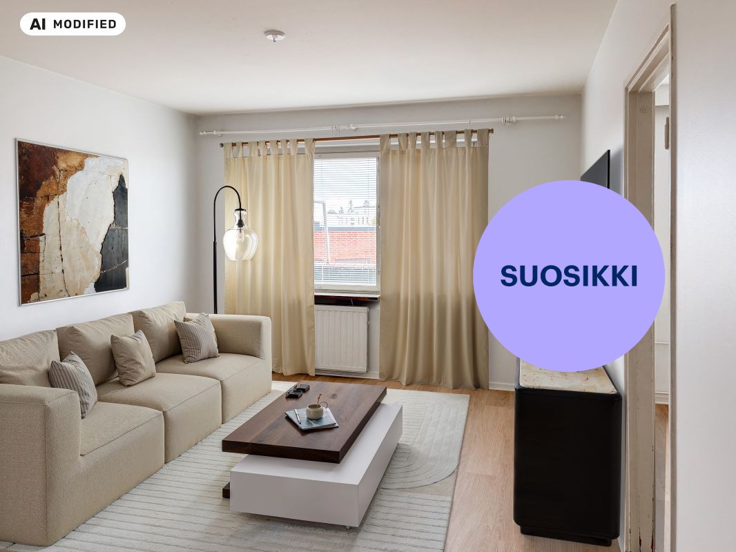 Kuva on sisustettu tekoälyn avulla - Kaksio, Tampere, Hatanpää