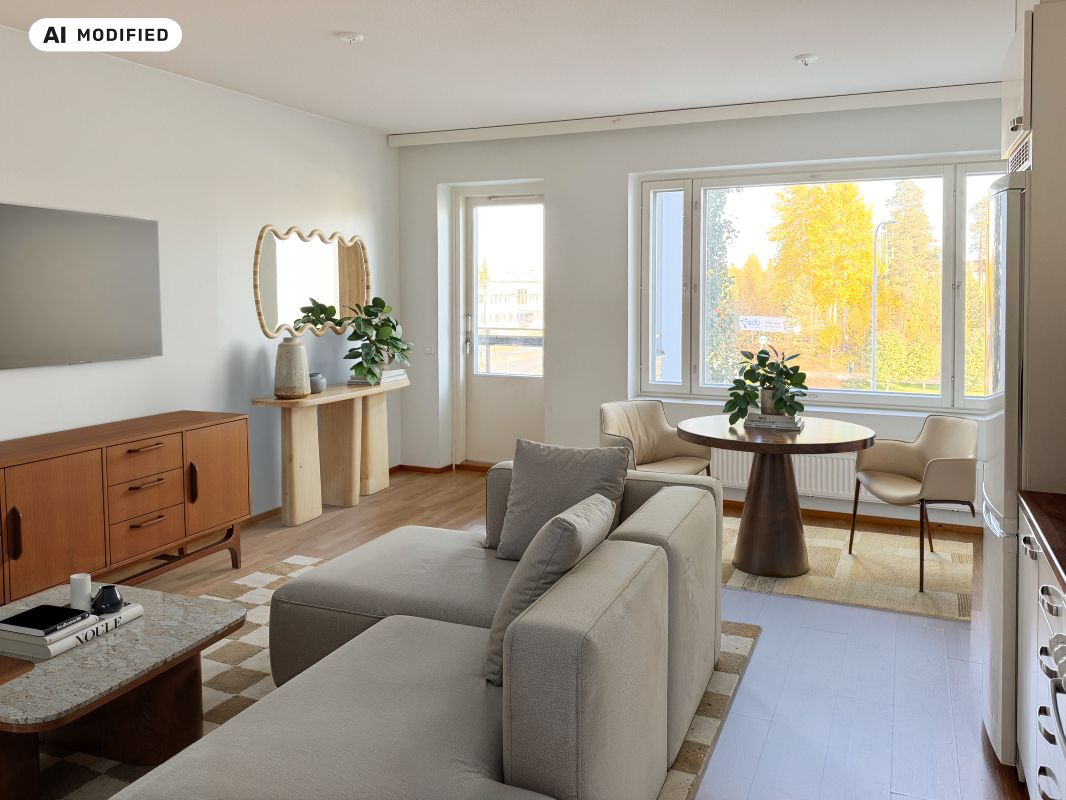 Kuva on sisustettu tekoälyn avulla - Kaksio, Tampere, Hervanta