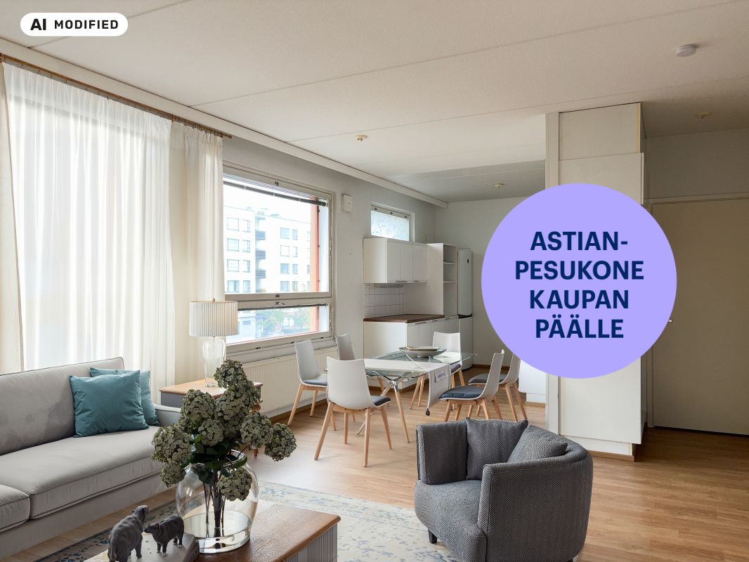 Kuva on sisustettu tekoälyn avulla - Kaksio, Jyväskylä, Lutakko
